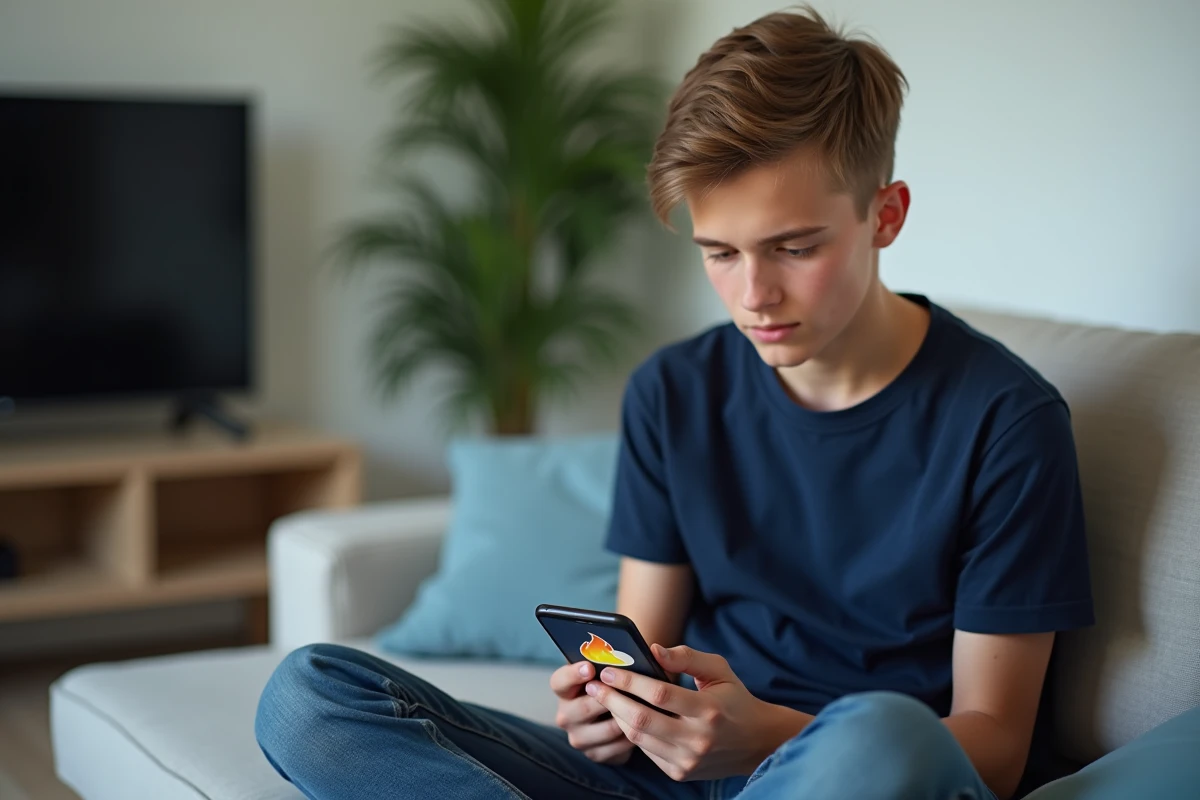 Adolescent consultant son téléphone pour gérer ses flammes Snapchat et éviter le spam sur l'application