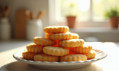 Biscuits ladyfingers frais empiles sur une assiette blanche