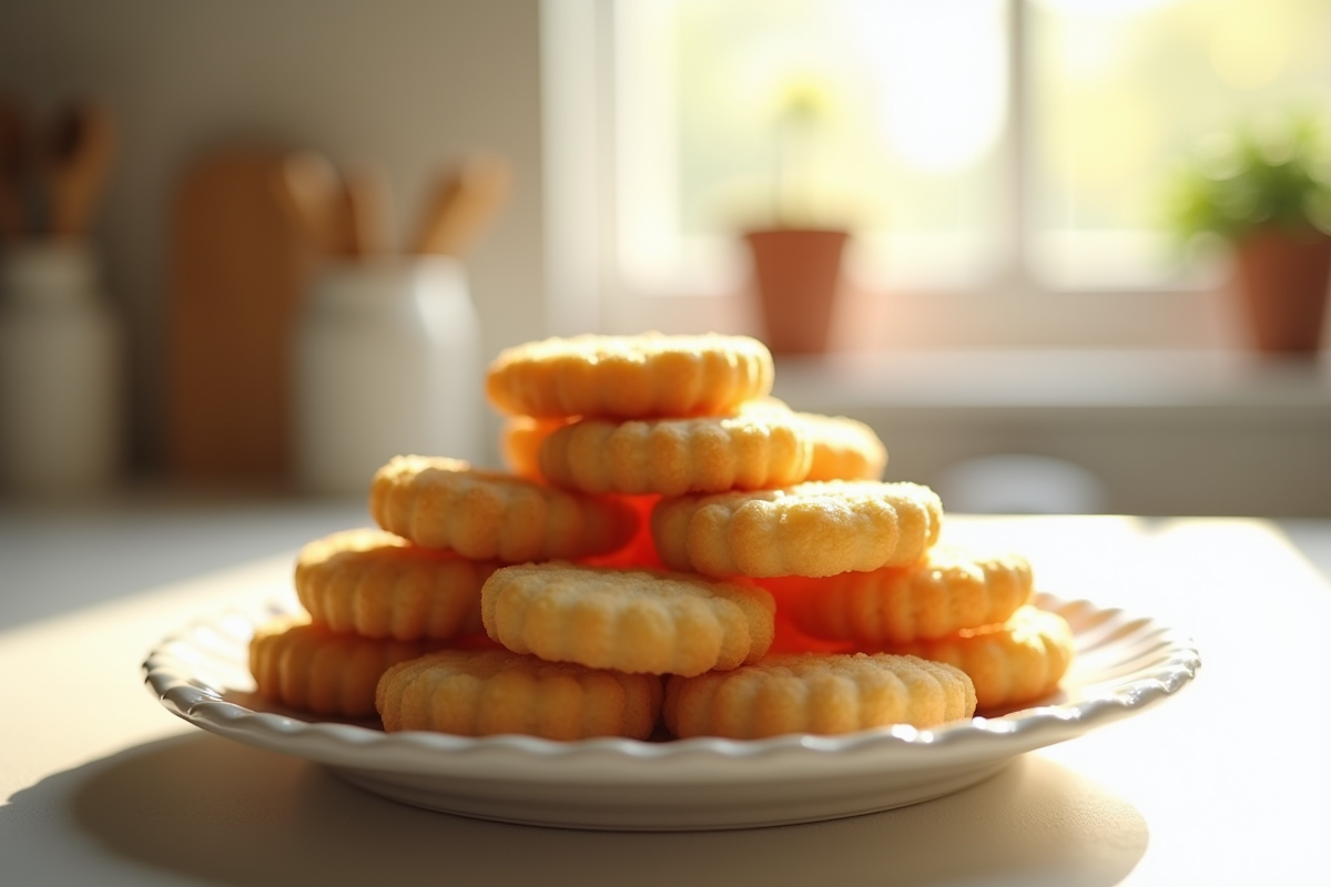 Biscuits ladyfingers frais empiles sur une assiette blanche