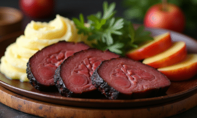 Boudin noir tranché avec purée et pommes caramélisées