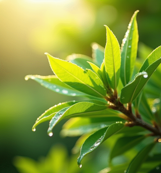Buisson japonais dans un jardin ensoleille avec feuilles vertes