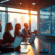 Groupe de professionnels analysant des graphiques financiers dans un bureau moderne