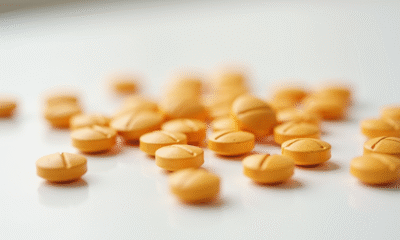 Complément de vitamine niacin en comprimés sur fond blanc
