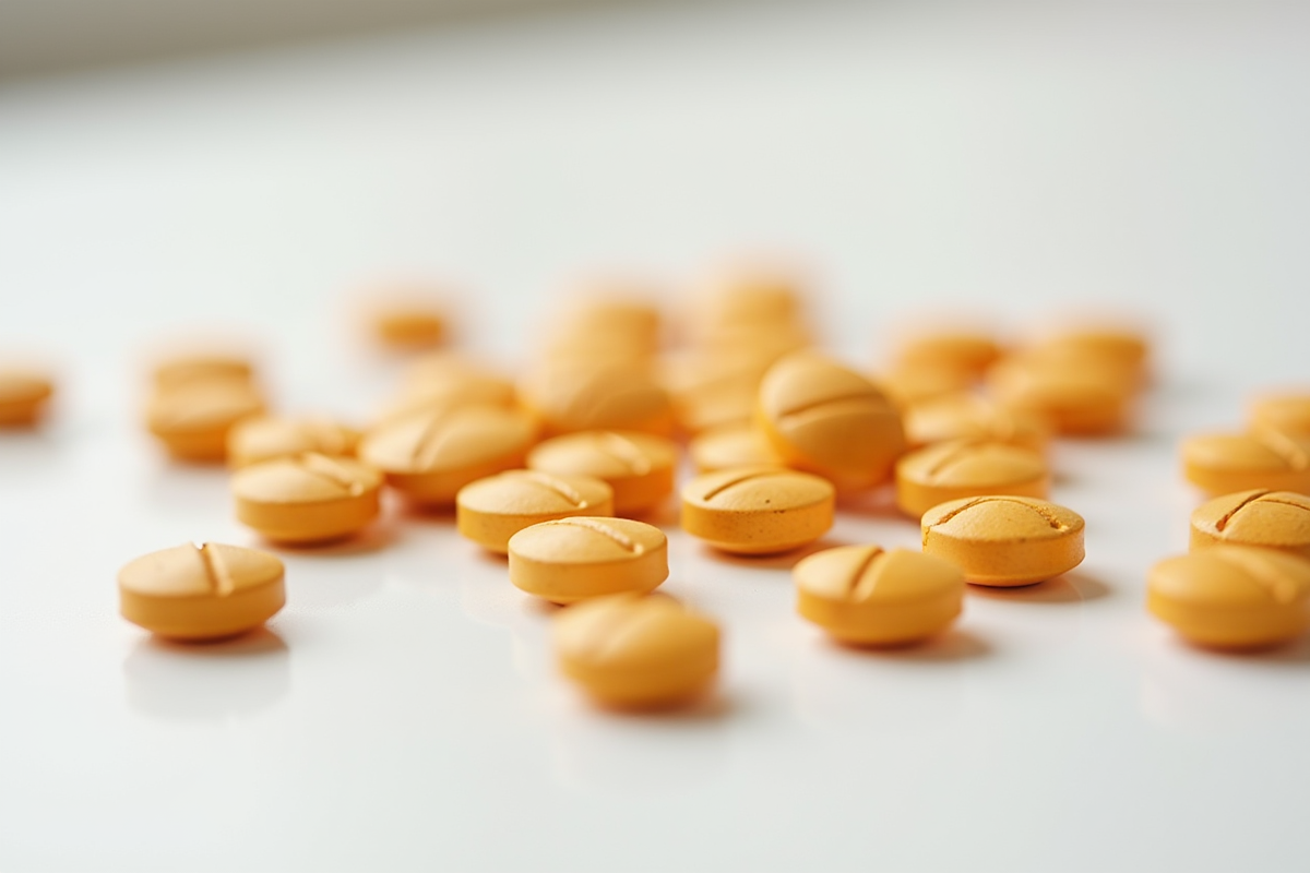 Complément de vitamine niacin en comprimés sur fond blanc