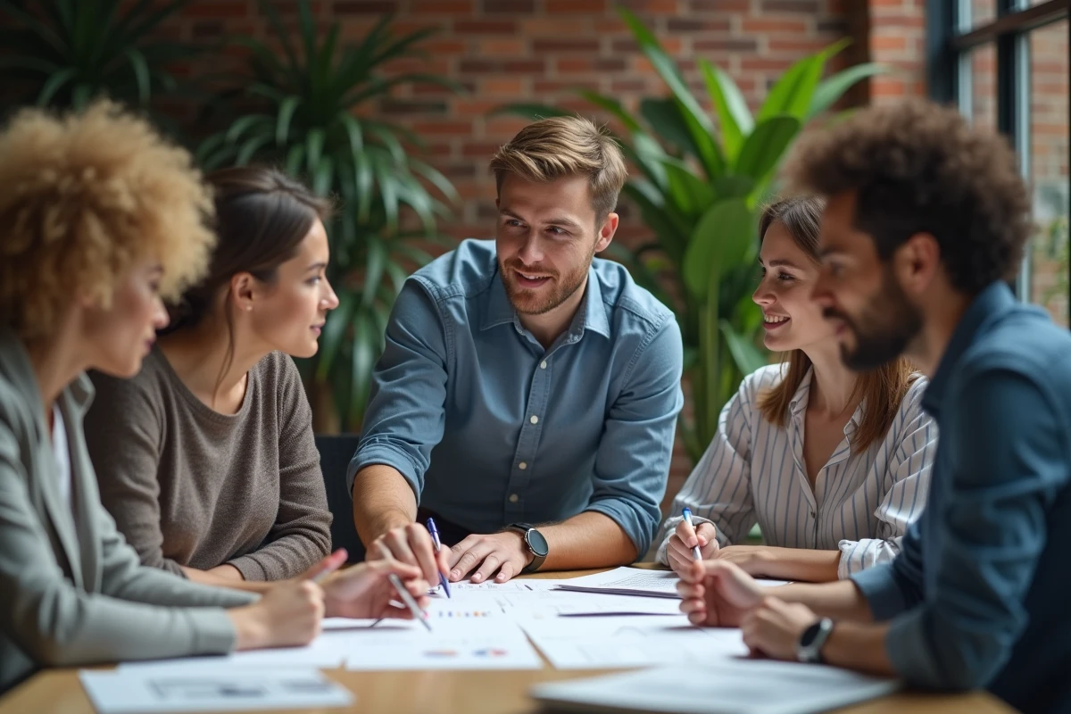 Consultant RH collaborant avec une équipe dans un espace moderne