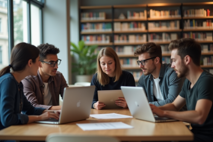 Groupe d'étudiants français en bibliothèque moderne