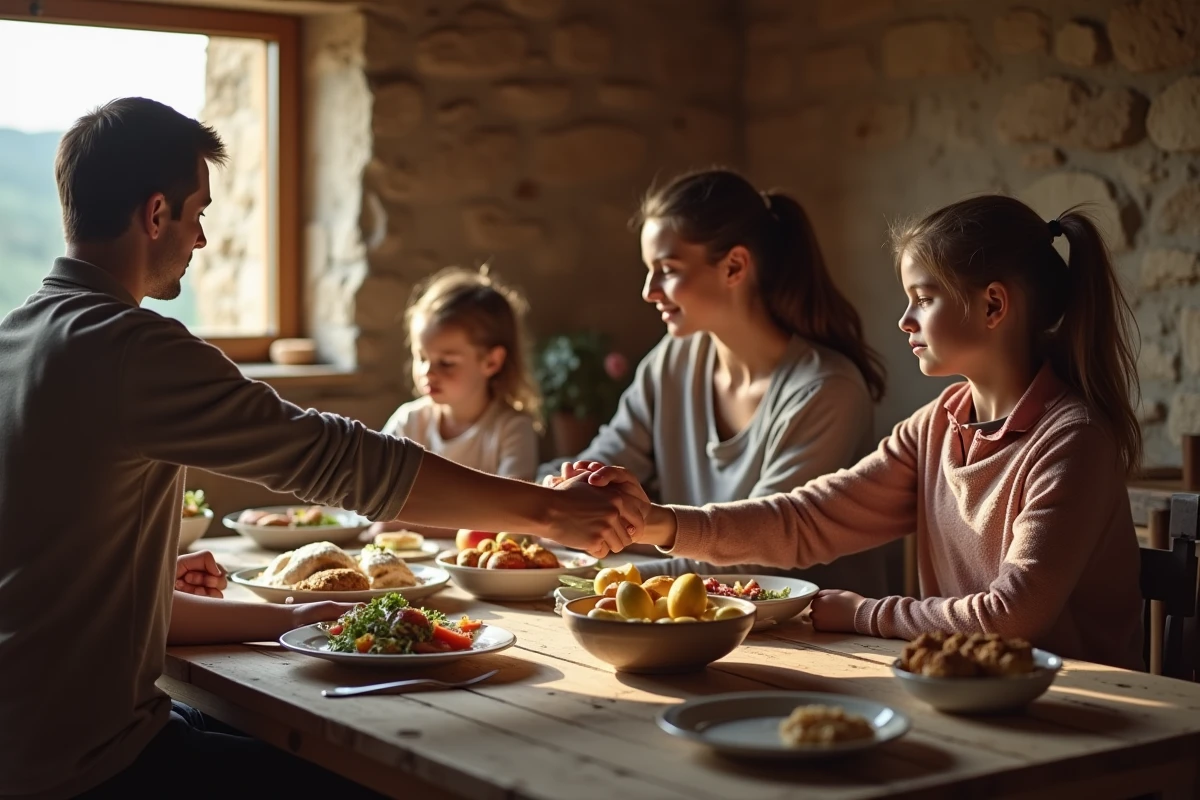 Famille priant autour d