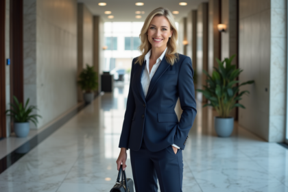 Femme d affaires en costume dans un lobby moderne