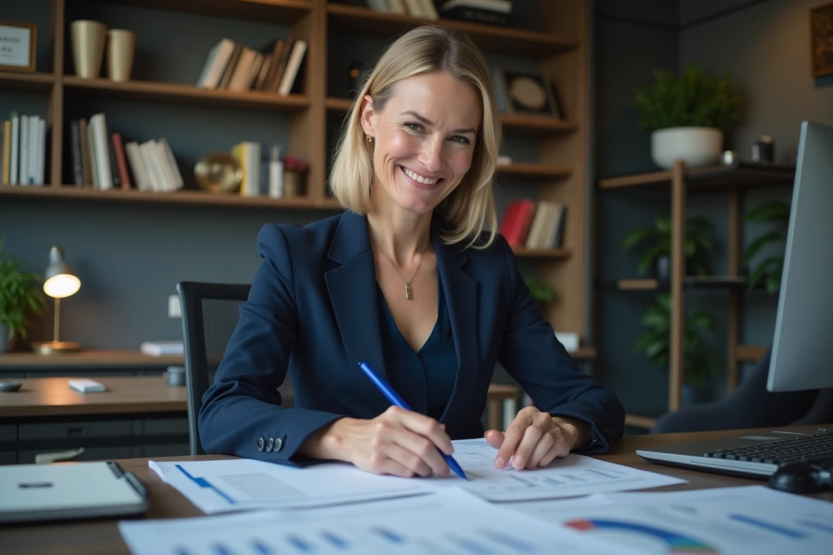 Femme daffaires en réunion avec documents financiers