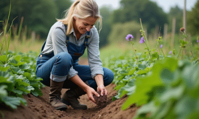 Femme en vêtements de travail dans un jardin bio