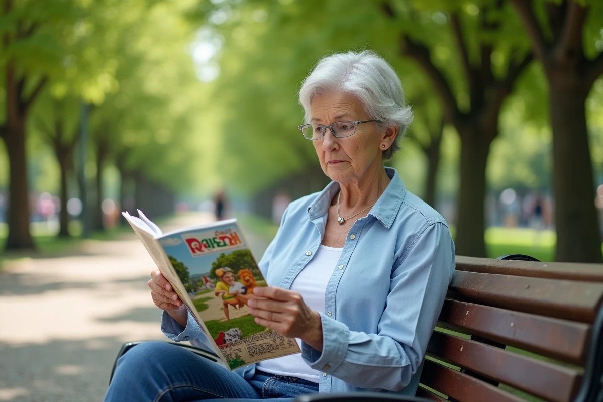 Femme concentrée à un puzzle dans un parc verdoyant