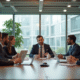 Groupe de collaborateurs en réunion de travail en bureau moderne
