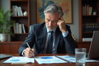 Homme d'affaires sérieux analysant des documents financiers
