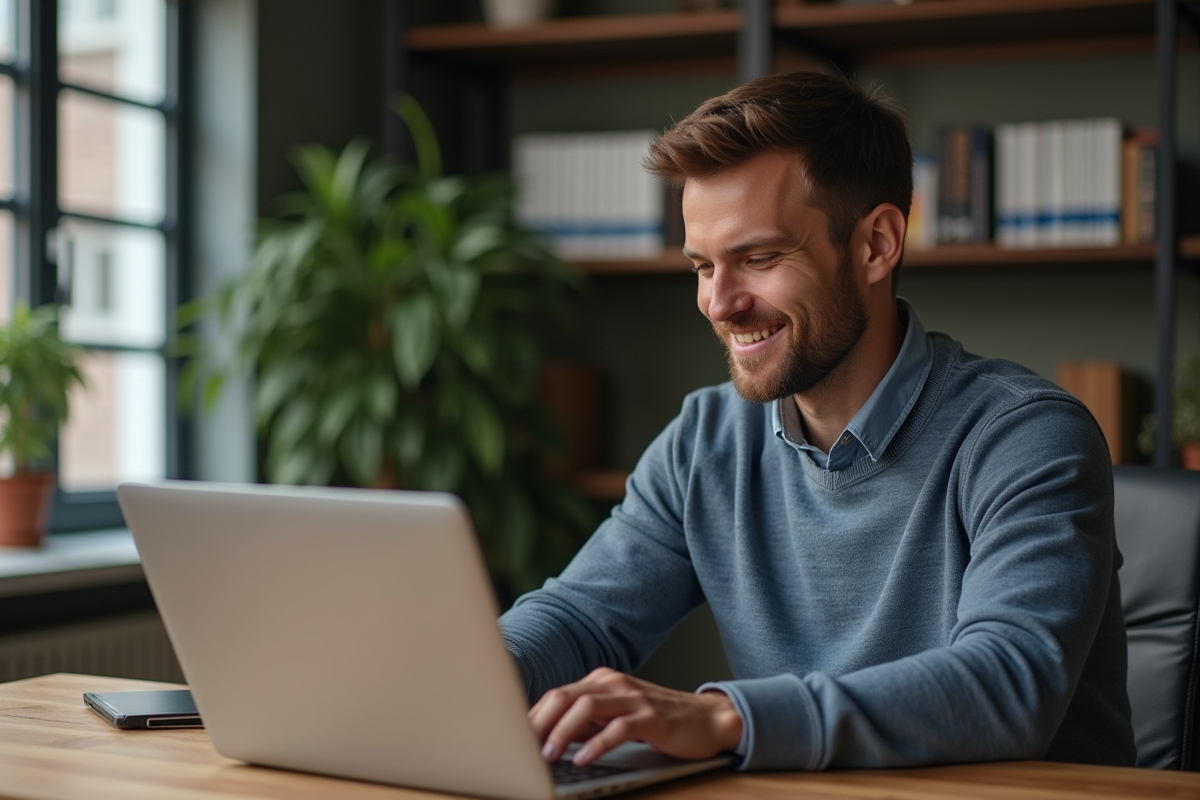 Homme au bureau vérifiant sa connexion VPN