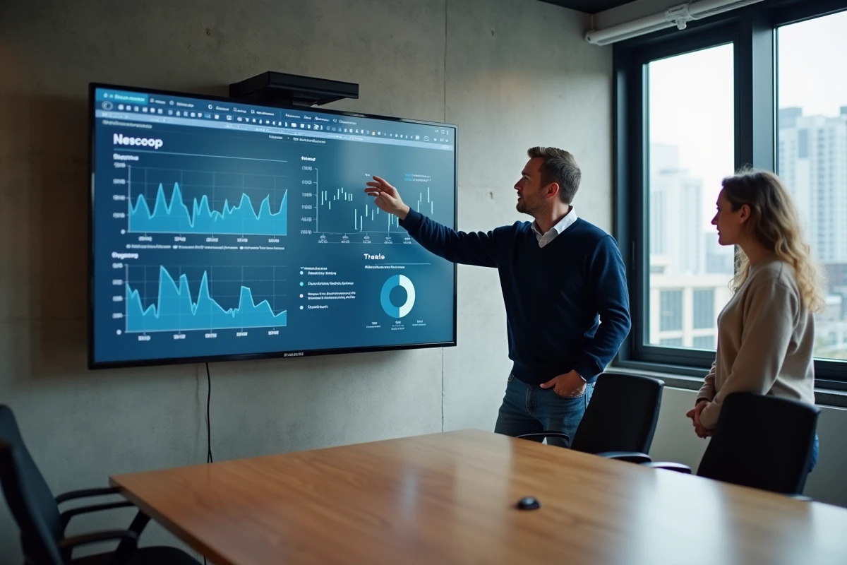 Homme discutant devant un moniteur dans un espace de coworking