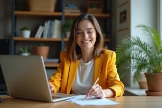 Femme remplissant un formulaire d'inscription en ligne pour La roue de la fortune sur son ordinateur portable