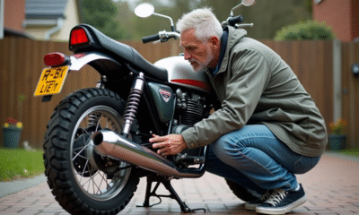 Homme inspectant une moto 125 Dax dans une cour