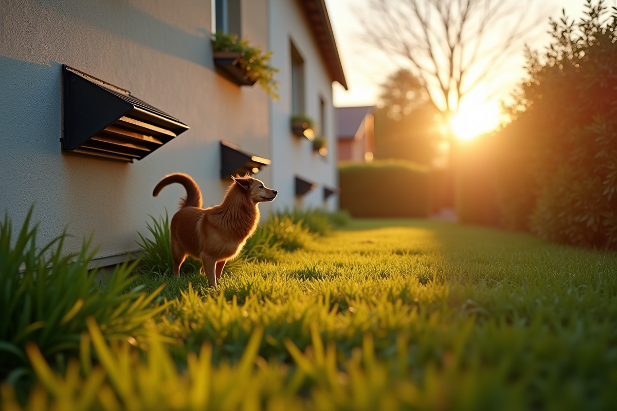 Jardin avec protections en PVC sur les ventilations et moineaux