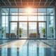 Hall moderne d un immeuble commercial avec signalisation ERP