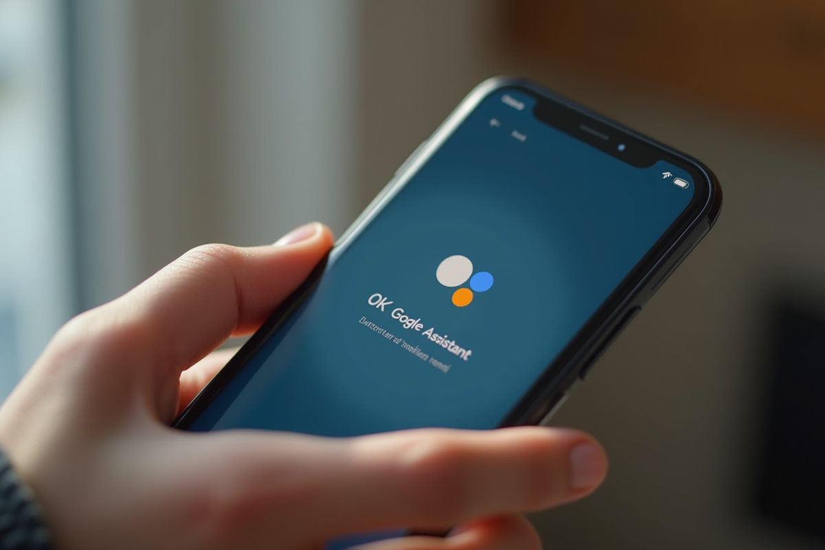 Main tenant un appareil intelligent activant Google Assistant