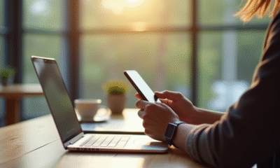 Personne configurant un smartphone par commande vocale