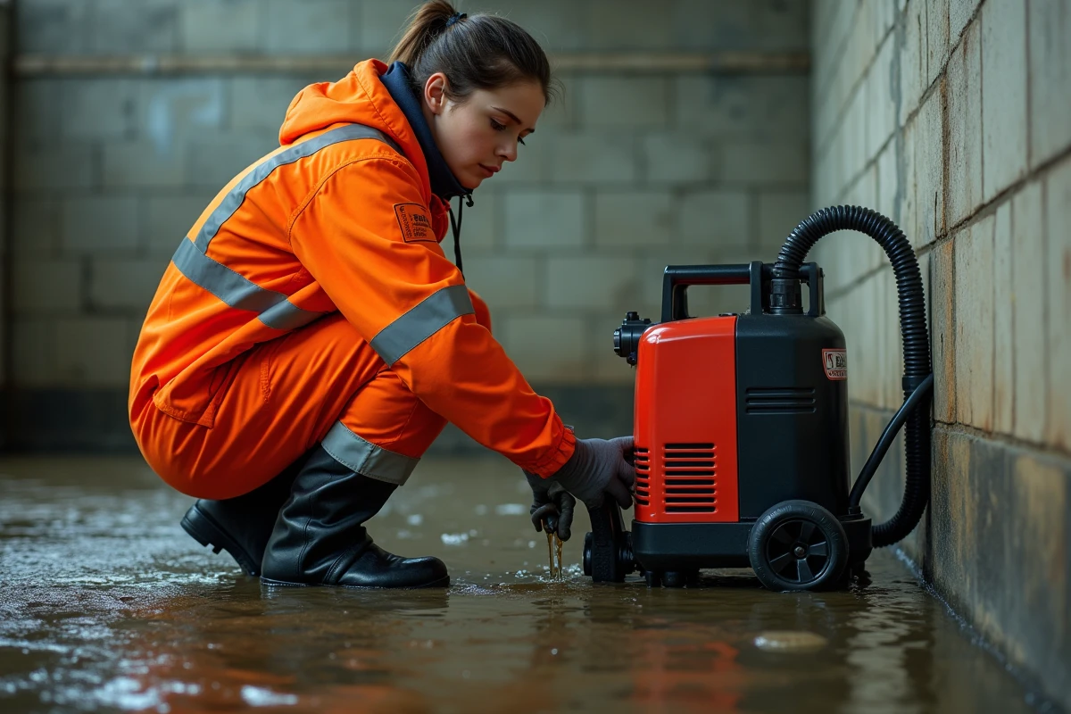 Jeune femme en combinaison orange utilise une pompe d