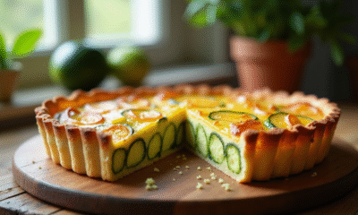 Tarte à la courgette fraîche sur une table en bois