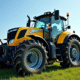 Tracteur Renault d'occasion dans un champ ensoleille avec ciel bleu